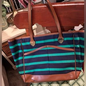 Ralph Lauren Navy and Green Shoulder bag with gold accents.